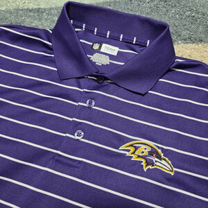 Baltimore Ravens NFL Team Apparel Purple Striped Polo Shirt Men’s M